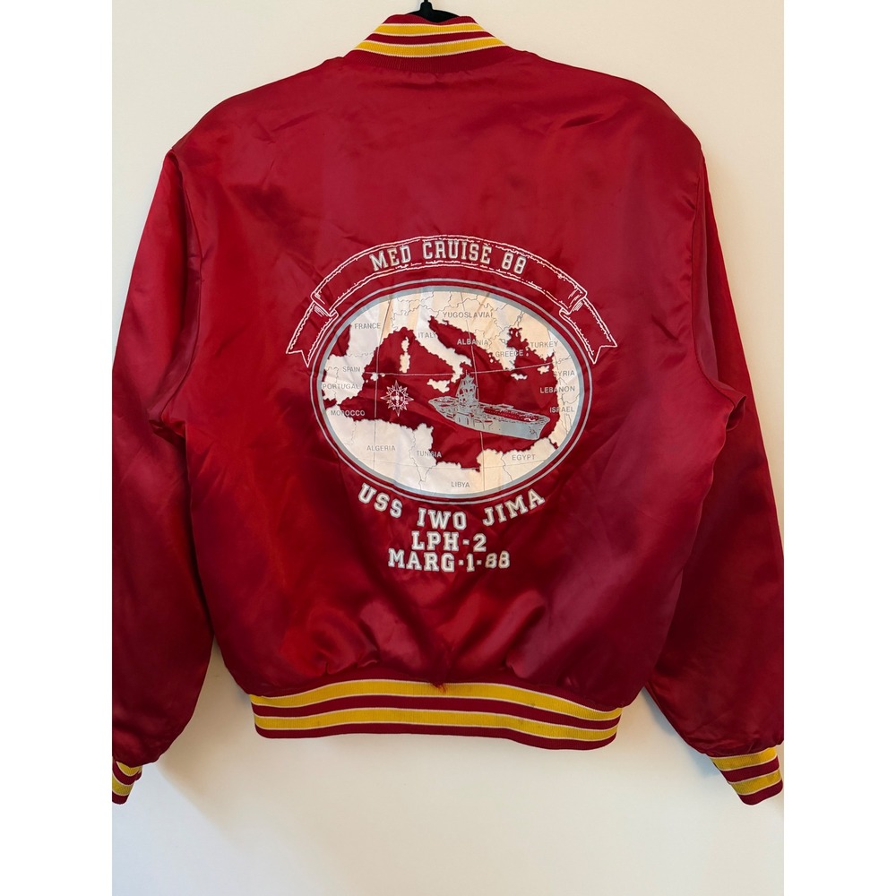 Vintage 1988 USS Iwo Jima LPH-2 Med Cruise Swingster Satin Jacket M